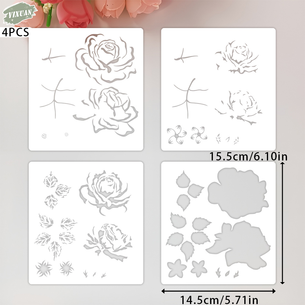TEMU 4pcs-set Combination Patterns Stencil, Reusable Stencils For Painting, Stencils Can Add Fun Accents Or Elegant Designs To Pages, Greeting Cards,