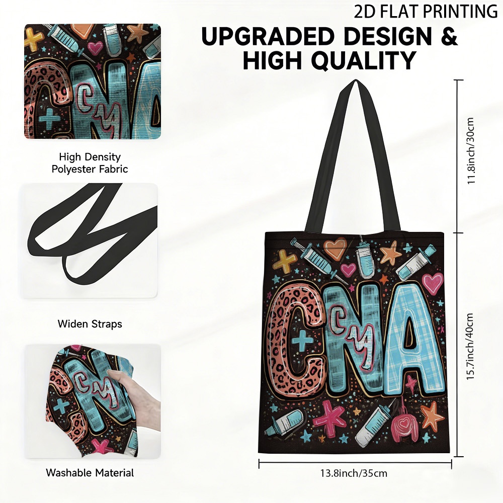 TEMU (2d Flat) 1pc Cna Healthcare Nurse Appreciation Tote Bag Features Fashionable Shoulder Strap And Large Storage Space, Washable And Foldable,