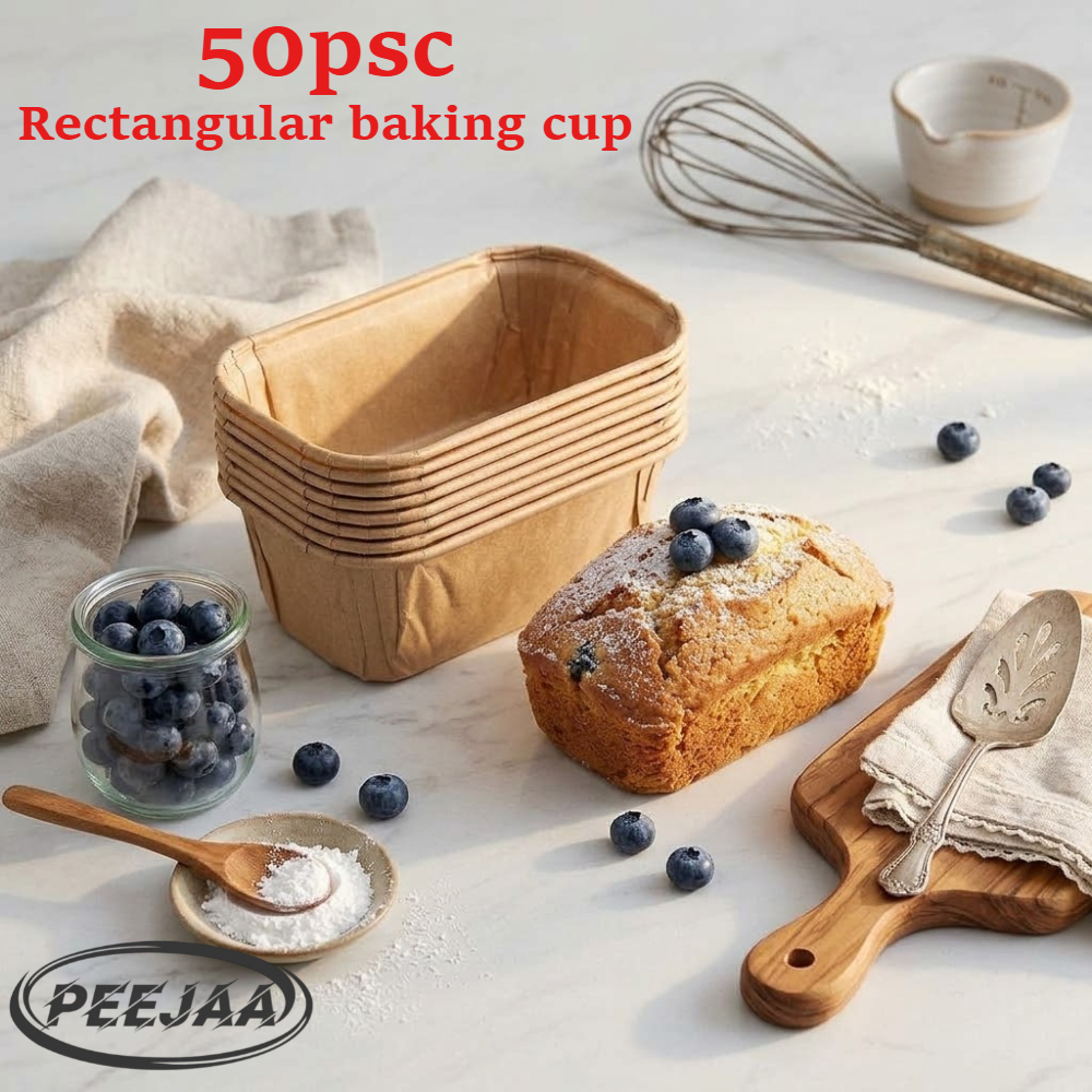 TEMU 50pcs Disposable Rectangular Paper Baking Cups, 4.7 Inch Freestanding Mini Loaf Pans, Greaseproof Paper Bread Tins, Food Grade Baking Liners For