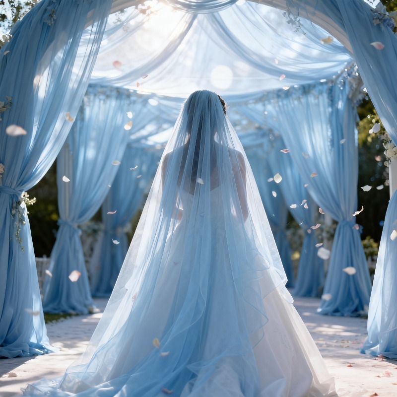 TEMU Extra Large Light Blue Transparent Tulle Decorative Hanging Ornament, Lightweight Flowing Breathable Sheer Fabric, Elegant Drape Suitable For