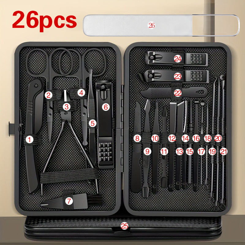Image of 10/17/26pcs Portable Nail Clipper Set Stainless Steel Manicure Tools With Travel Case Professional Pedicure Kit With Cuticle Scissors Ear Spoon Perfect For Home And Travel