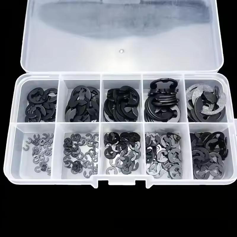 120pcs Black Retaining Circlip Set Snap Ring Washer Assortment For Shaft Fastener M1.5-