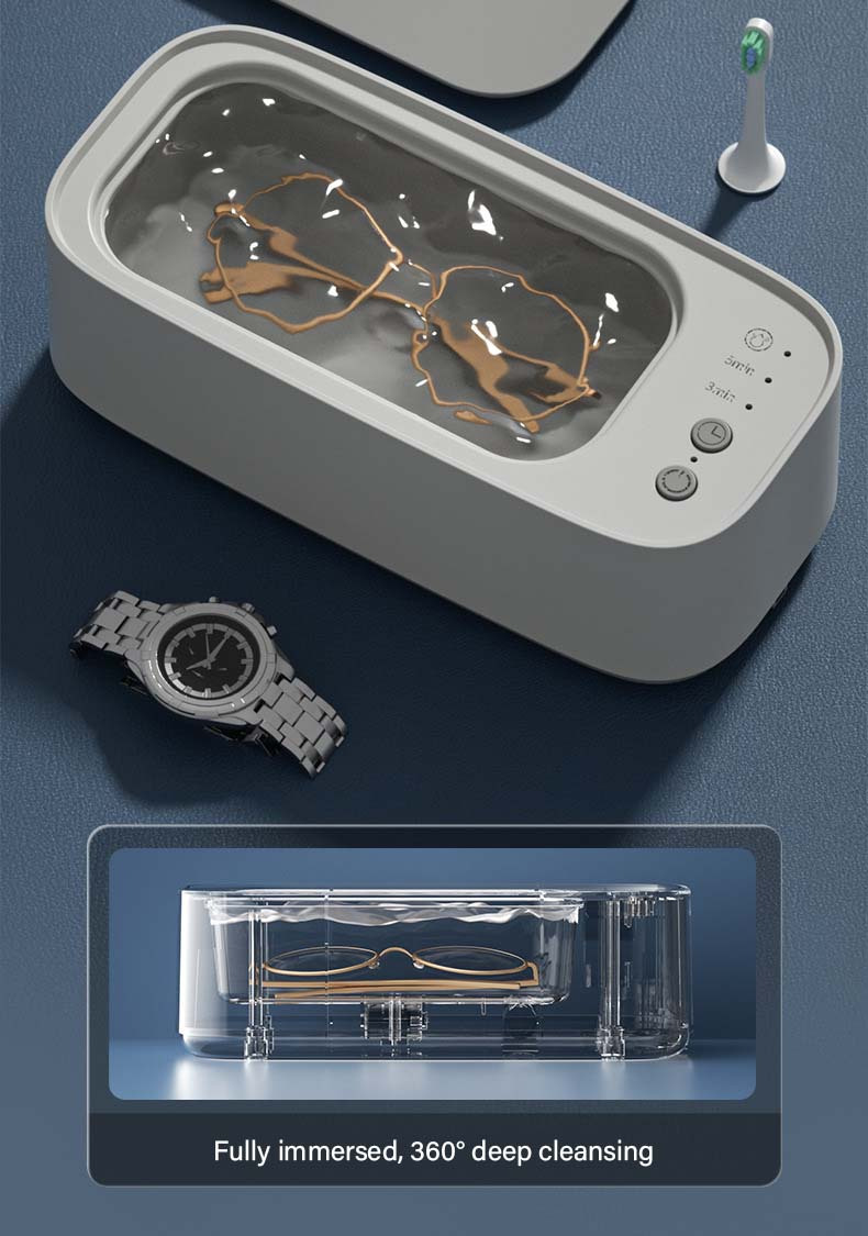 Vibración de alta frecuencia - Máquina de limpieza USB recargable para joyas y relojes, ideal para gafas, aparatos dentales | Tecnología de ondas sonoras, perfecta para uso doméstico