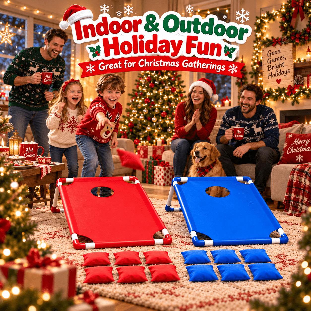 TEMU Ensemble de jeu de Cornhole pour Halloween et Noël, 15 pièces, jeu de de sacs de portable avec 2 planches, 12 sacs de et boîte de rangement,