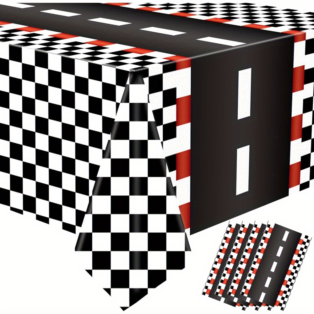 TEMU 6pcs Racing Plastic Tablecloth Car Theme Disposable Party Tablecloth Black Checkered Flag Tablecloth Track Rectangular Tablecloth Boys Birthday