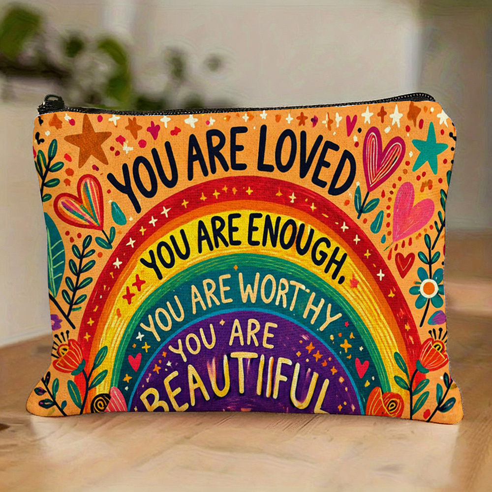 1pc, Multicolor Printed Makeup Bag, Rich And Vibrant Colors, Linen Material, Durable And Fashionable, Lightweight Zippered Pouch, Multifunctional Makeup Organizer, Suitable For Toiletries