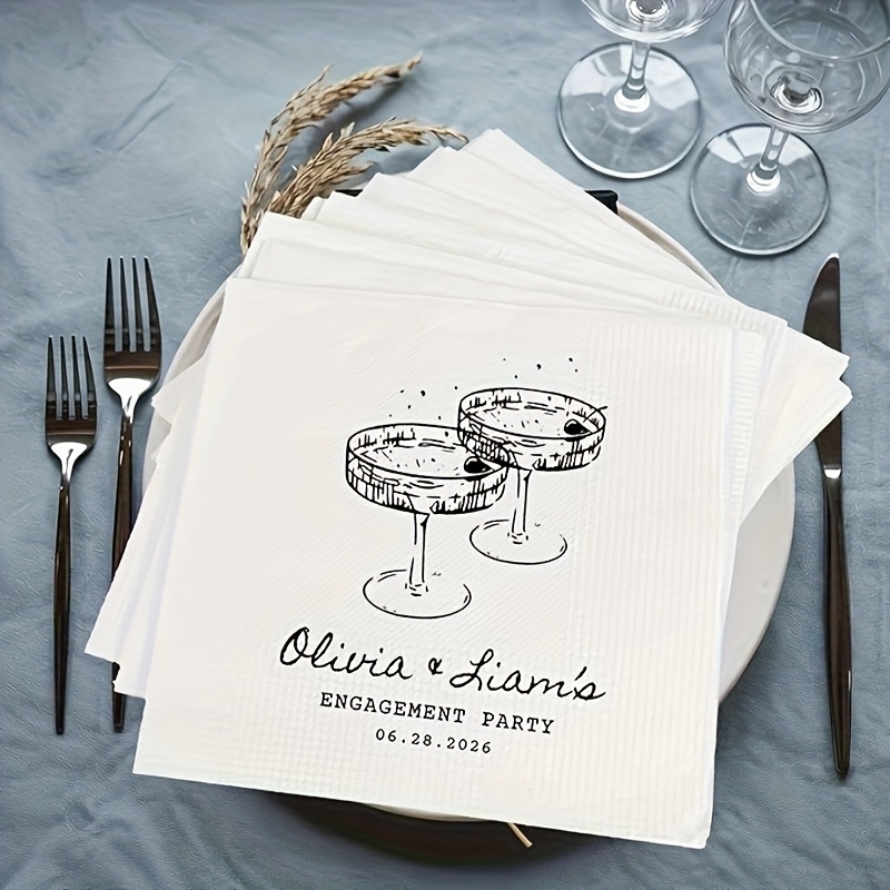 TEMU Personalized Napkins, Elegant Disposable Napkin Paper, Suitable For Engagement, Receptions, Birthday Celebrations, Anniversary Events, Cocktail,