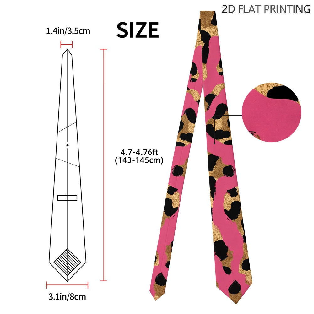 TEMU 1pc Leopard Print Tie With Pink Spots - Leopard & Pink Necktie Suitable For Weddings, Parties, Casual Wear, For Daily Use, Versatile For Themed