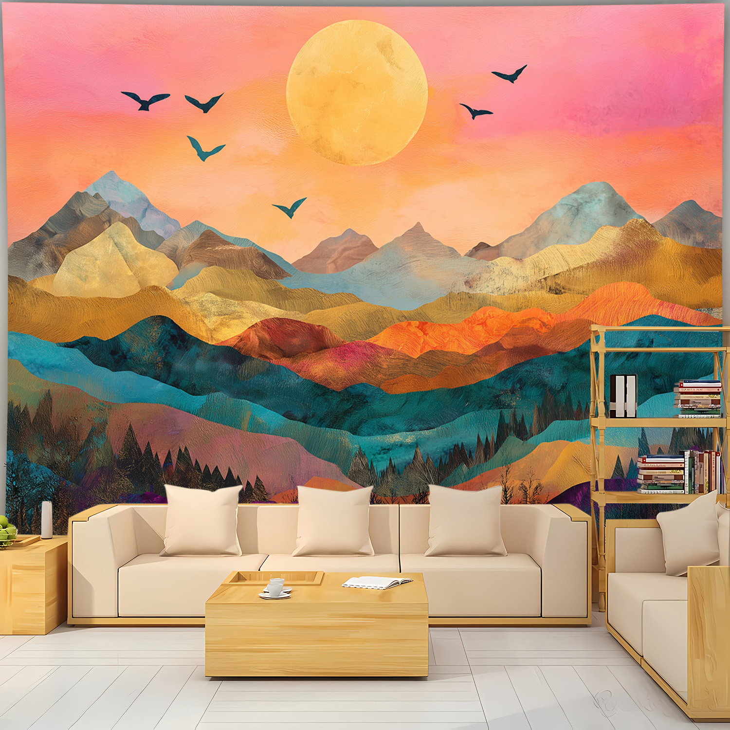 Vibrant Mountain Landscape Tapestry Wall Hanging For Bedroom Home_voghion.com