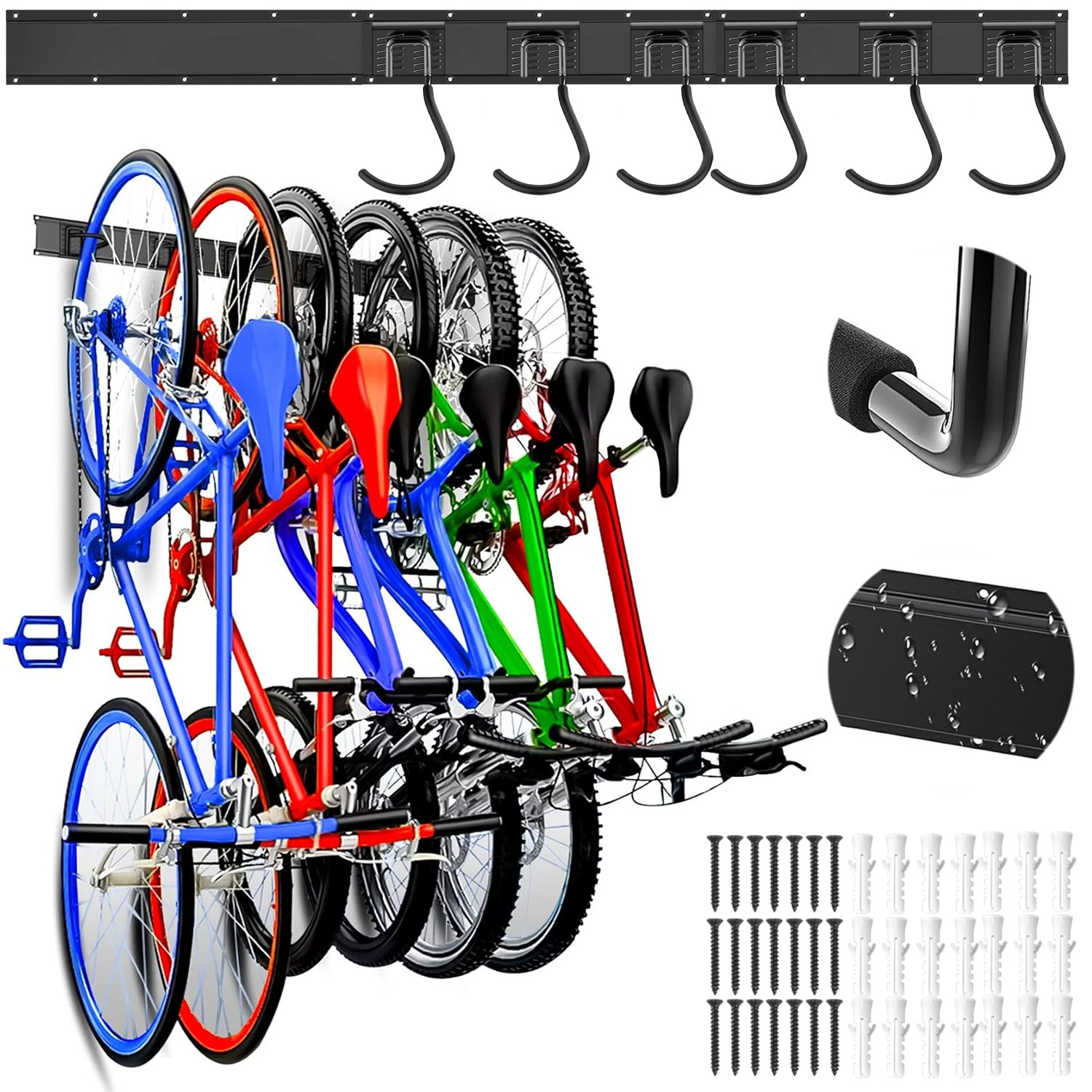 6-hook Wall Mount Storage Rack, Garage Bicycle Hanger For Tools, Bikes &