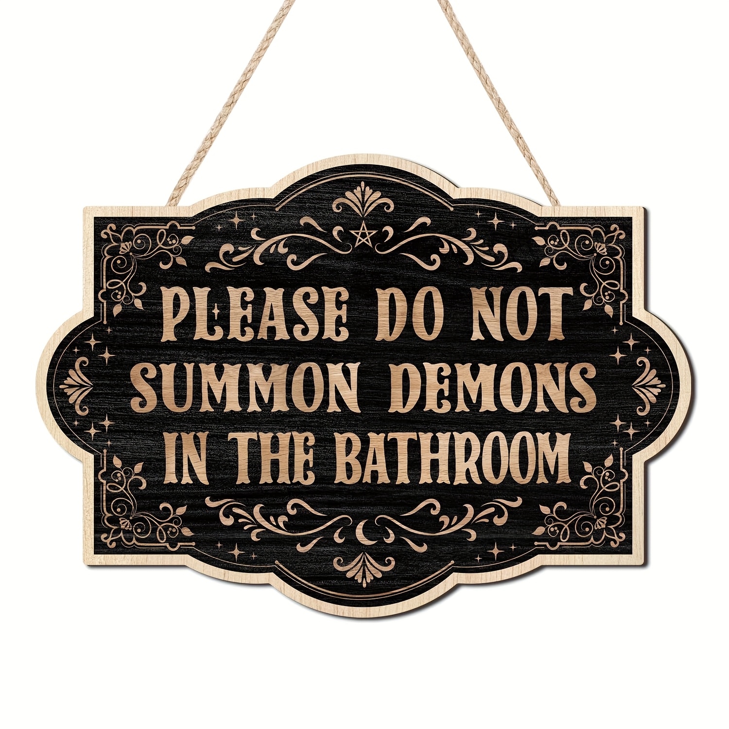 TEMU 2d Flat, 1pc 2d Flat Wooden Vintage Hanging Wooden Sign, "please Do Not Demons In The Bathroom" Fun Rustic Wood Decor, Suitable For Home