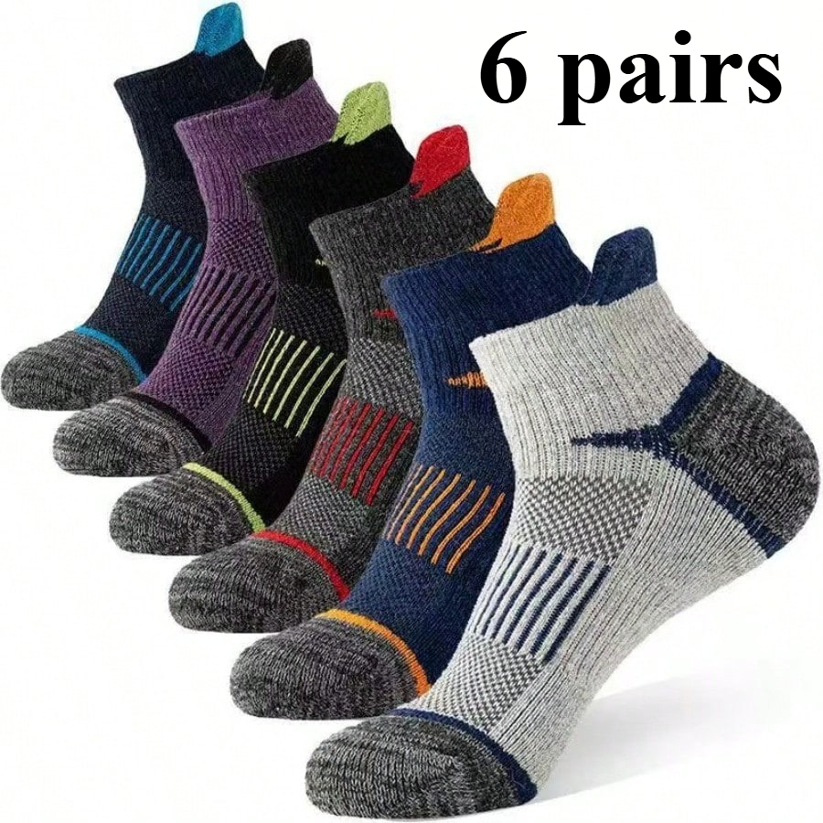 TEMU 6-pair Mixed-color Unisex Spring/summer Outdoor Running Sports Ankle Socks, With Mesh Breathable Design, Heel Support, And Anti-slip