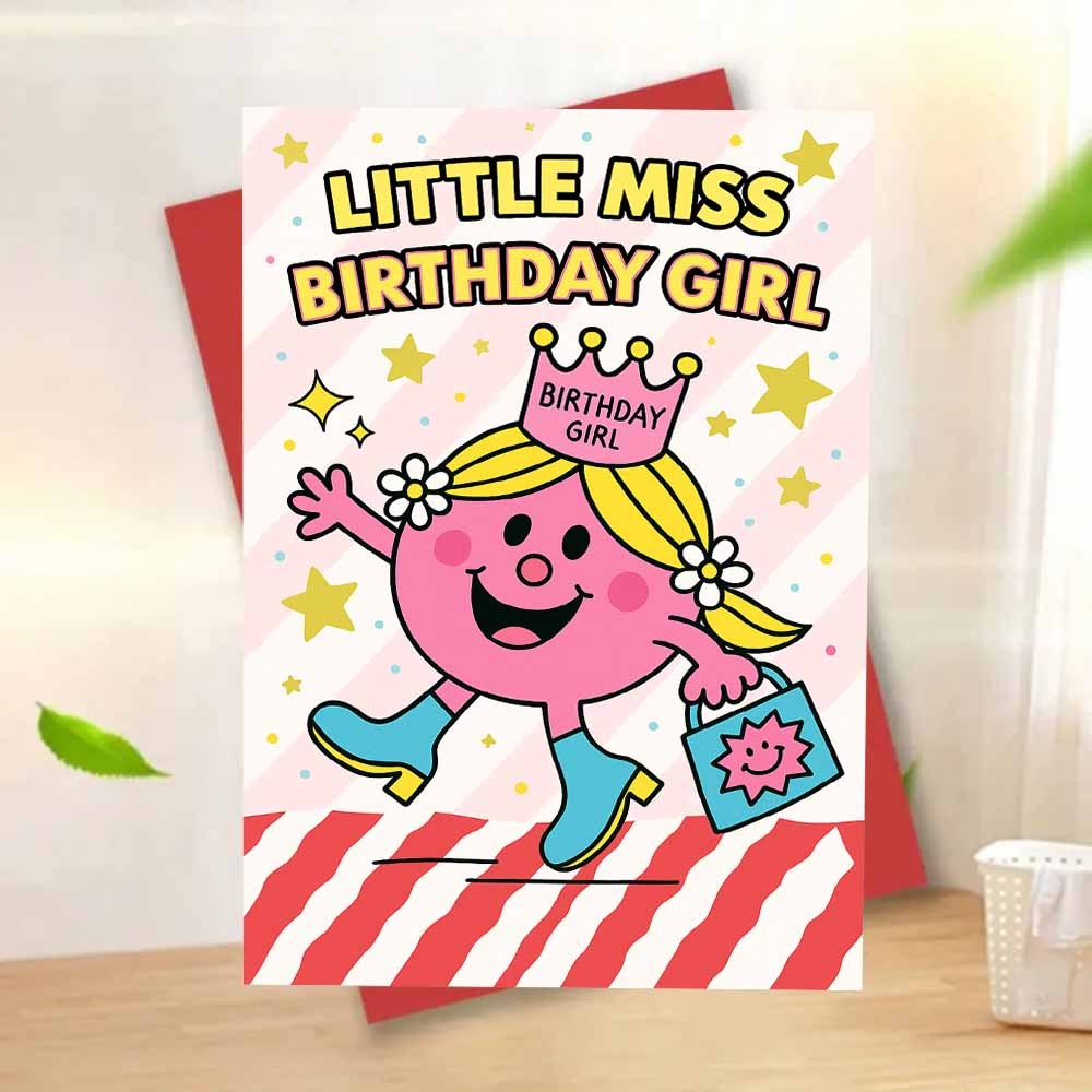 TEMU 1pc Cartoon Greeting Card | Pink Illustration With Stars And Stripes, Suitable For Birthday Celebrations, Ideal Gift For , Colleagues, Couples,