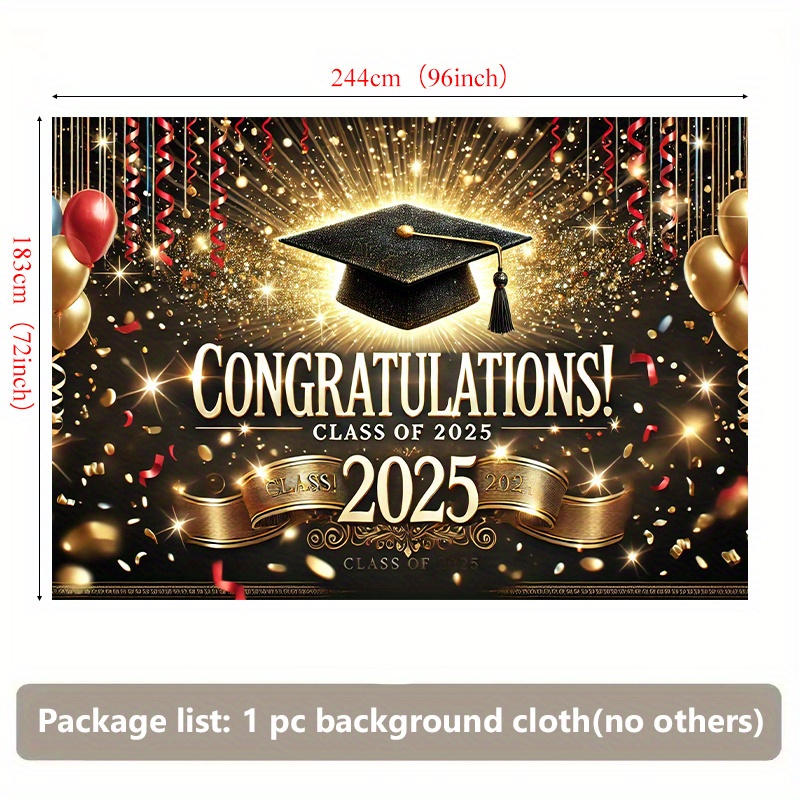TEMU 2d Backdrop Banner 1pc, Congratulations Class Of 2025 Wall Covering, Background Cloth For Living Room, Bedroom, Office, And Outdoor Decor, Ideal