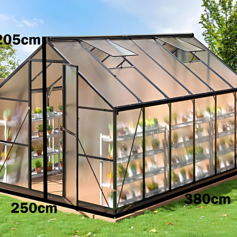 Image of Aluminium Greenhouse With Base, Aluminum Frame With Free Pc Sheet Garden Greenhouse For Vegetables, Flowers Cultivation, Cold Frame, , Multiple Sizes , Black