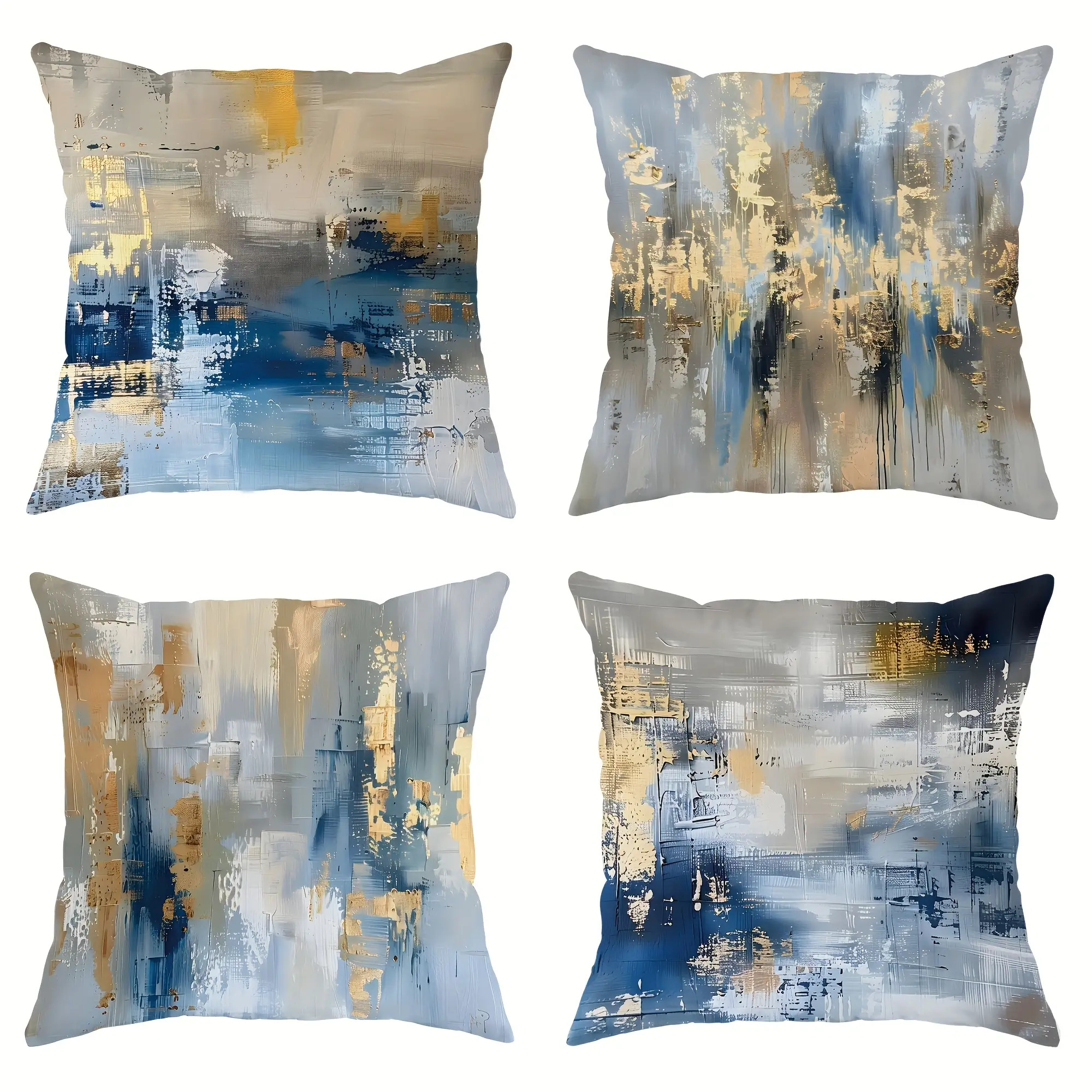 4pcs modern abstract pattern pillow covers, machine washable, zipper closure, polyester fiber, double-sided printed, ideal for car, farmhouse, bedroom, living room sofa - decorative pillow covers|abstract pattern pillows|polyester fiber pillows Product details 1