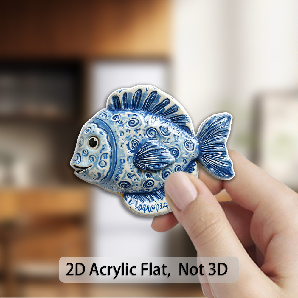 TEMU 2d Flat Acrylic Refrigerator Magnet, 1pc, Whimsical Blue And Decoration - Exquisite Patterns And - Perfect For Home Decor Enthusiasts, Mother's