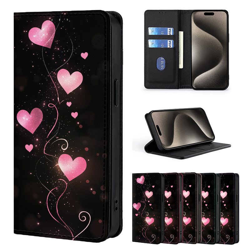 TEMU Phone Case - Colorful Painted Double-fold Edge, Faux Leather Flip Cover Creative Phone Case With Card Slot Anti-theft Stand Wallet, For Xiaomi