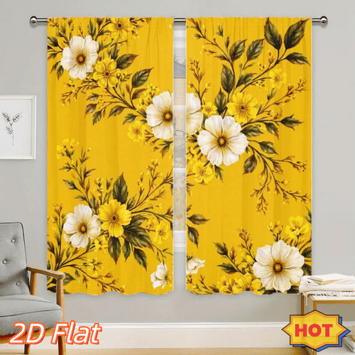 immagine dell'articolo tende 2d piatte - 2 pezzi di tende stampate 2d, tende decorative per cucina con motivo di rami di fiori gialli e , rinfrescante , ad definizione, stile , a per camera da letto, ufficio, cucina, soggiorno, studio, bagno