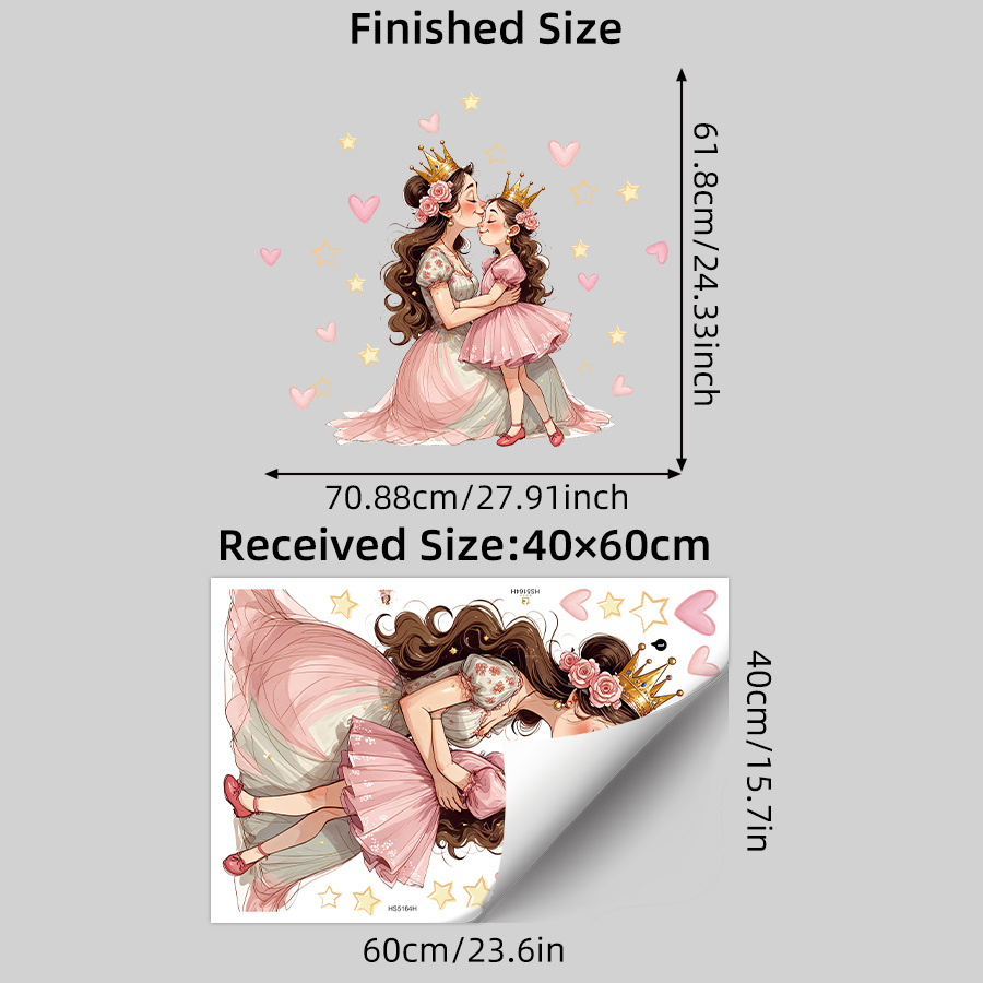 Image of 1 Sheet Mom And Me Wall Stickers, " Little Girl" Mother Daughter Duo With Stars And Hearts, For Sweet Nursery Or Girls Bedroom Decor, Removable Peel And Stick, Cottagecore Mother's Day Theme Art
