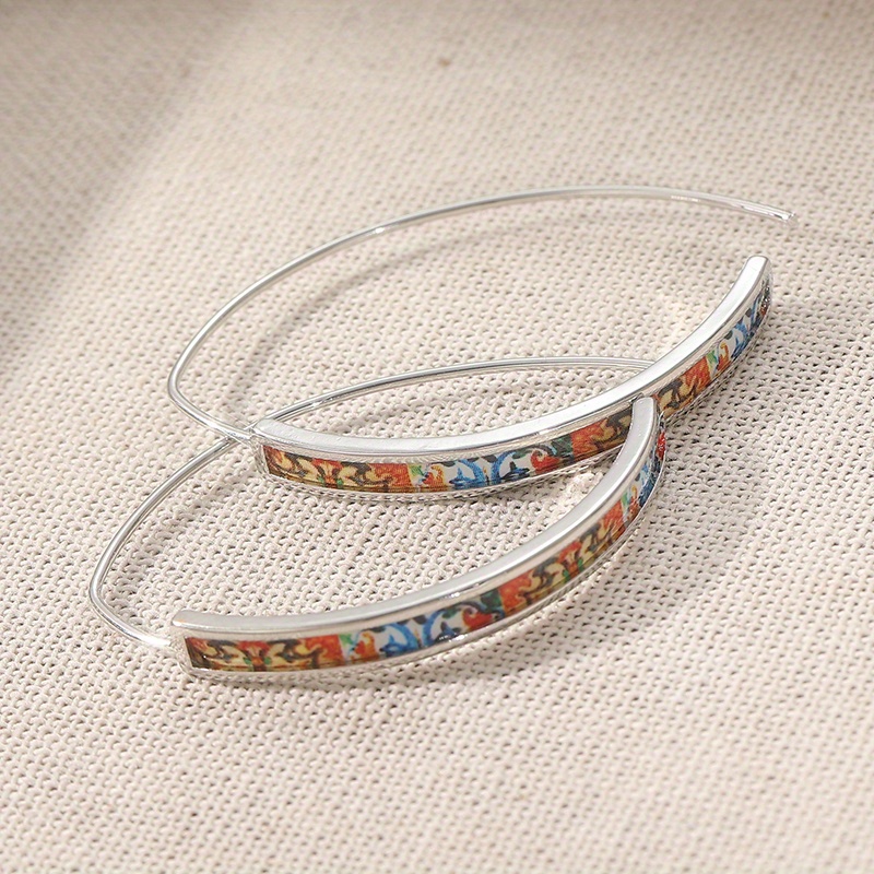 Women's Antique Porcelain Patterned Hoop Earrings
