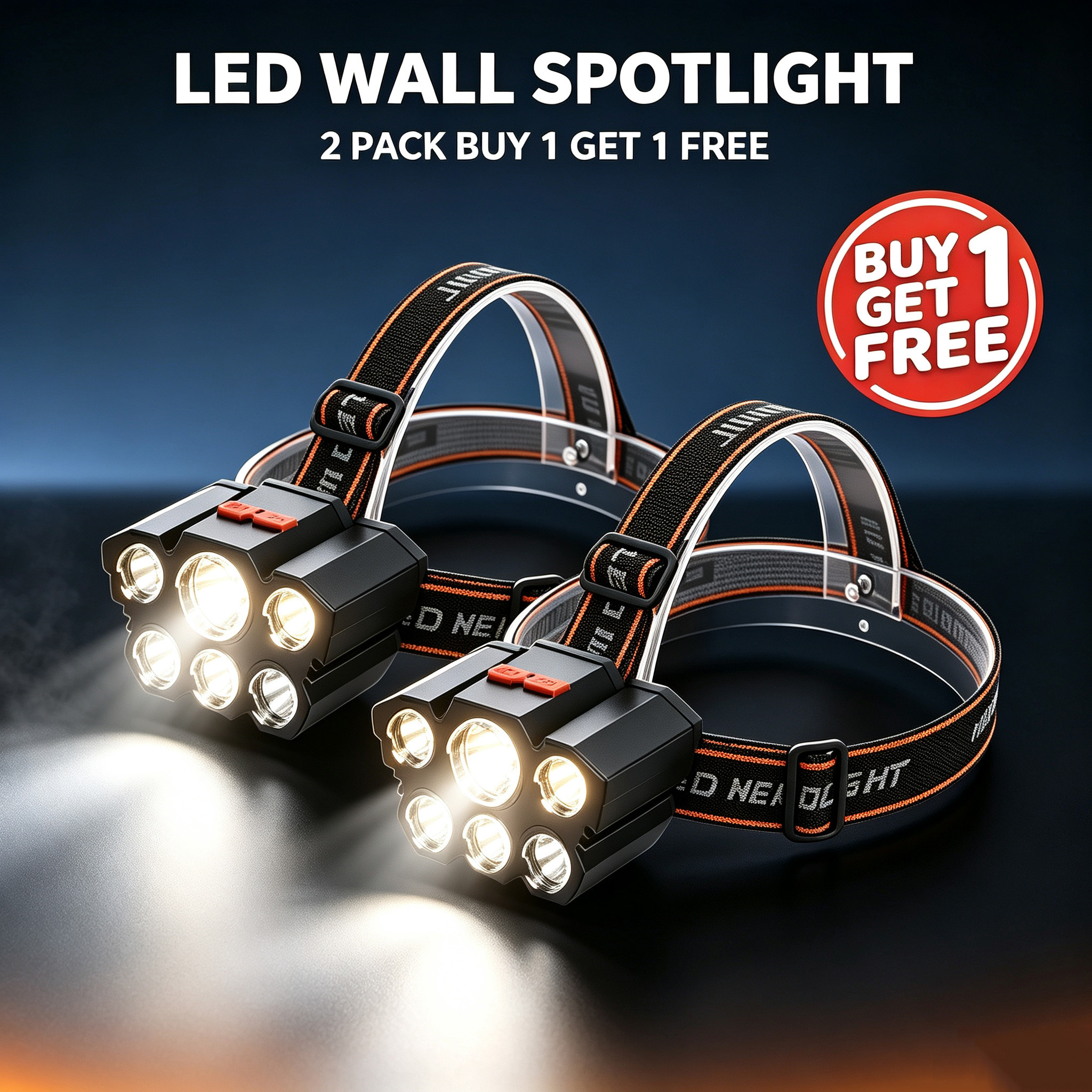 TEMU Buy 1 Get 1 Free 2pcs 5led Rechargeable Headlamp, 4 Head Mounted Spotlight Light, Usb Charging Bright Head Flashlight For Running Hunting Hiking