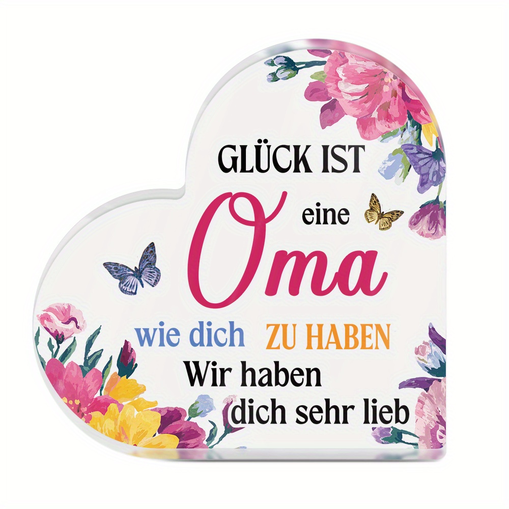 E-shop 2D Flach, 2D Flach Putuo Deko 1 Stück Deutsches Herzförmiges Acrylschild Tischdeko, "GLÜCK IST EINE OMA WIE DICH ZU HABEN WIR HABEN DICH SEHR ",