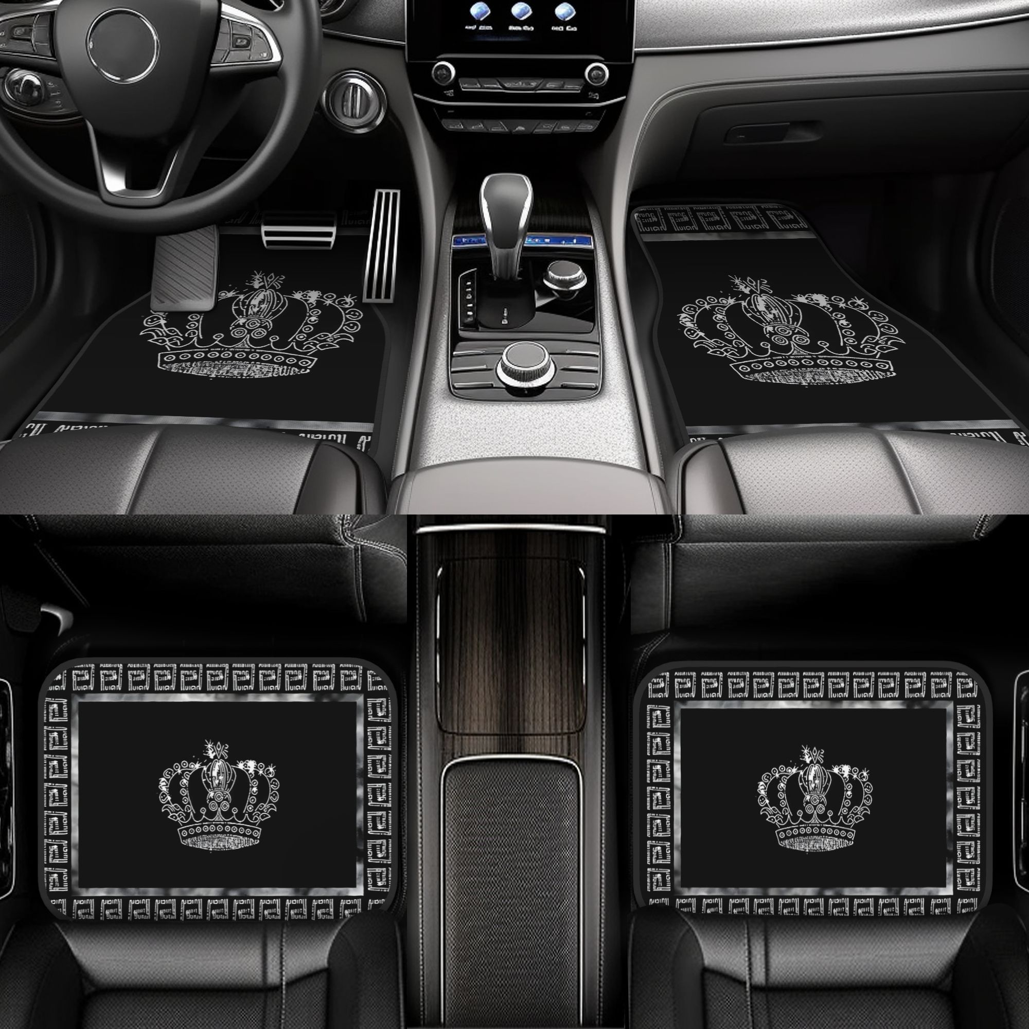 TEMU 4pcs Exquisite Crown Print Universal Print Car Floor Mats - A Set Of 4 For Front And Back, Suitable For Cars, , Trucks, And Suvsx