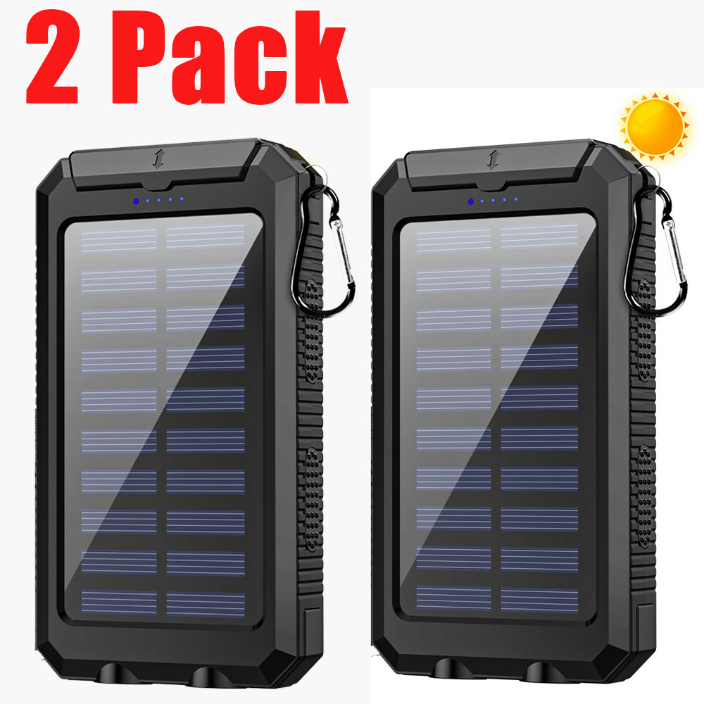 TEMU 2pcs Solar Charger Power Bank 30000mah, Portable Dual Usb Output Solar Charging Panel, Fast Charging External Battery Pack, Built-in Led