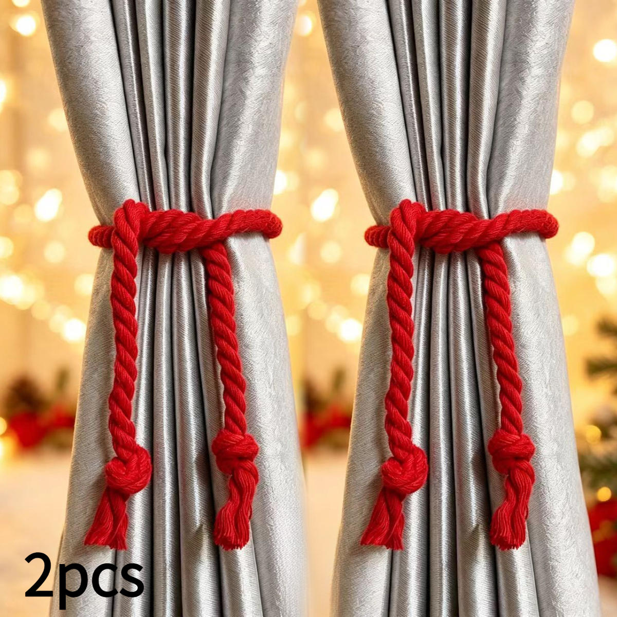 TEMU 2pcs Modern Easy Curtain Ties, Christmas Red Braided Cords, Suitable For Living Room Kitchen Bedroom Sheer Curtains