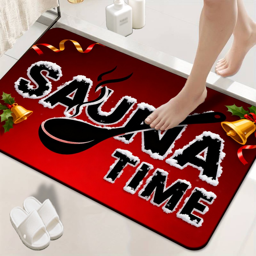 TEMU 1pc Flannel Entrance Door Mat, "sauna Time" Pattern Home Decor, New Year Home Decor, Non-slip, Water-absorbent, Machine Washable, Soft Suitable