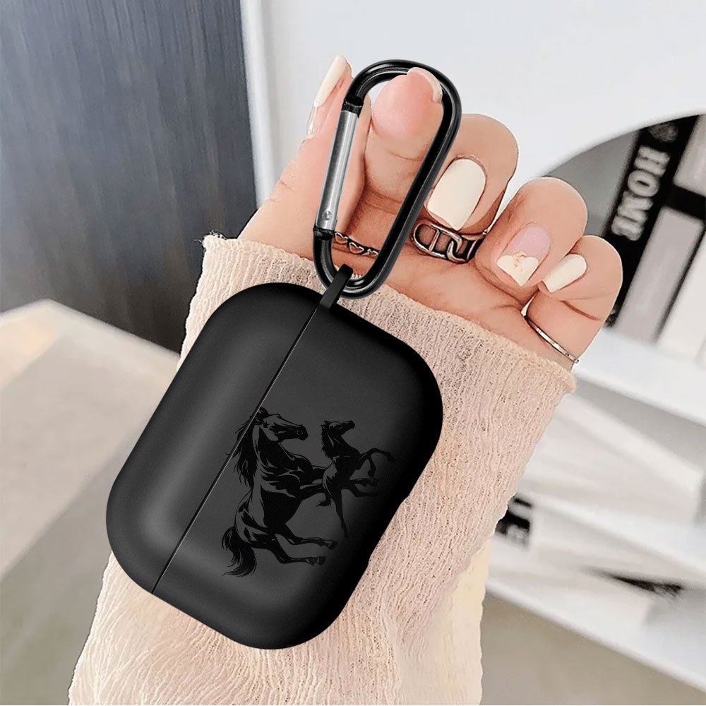 TEMU Étui de protection pour écouteurs AirPods 1/2/3/Pro (2e génération) motif chevaux et animaux | Motif noir, plastique souple, léger, idéal comme