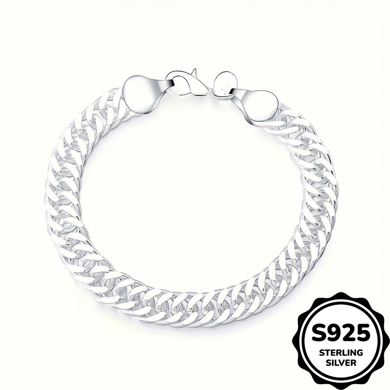 1pc 925 Silver Cuban Link Chain Bracelet, Unisex