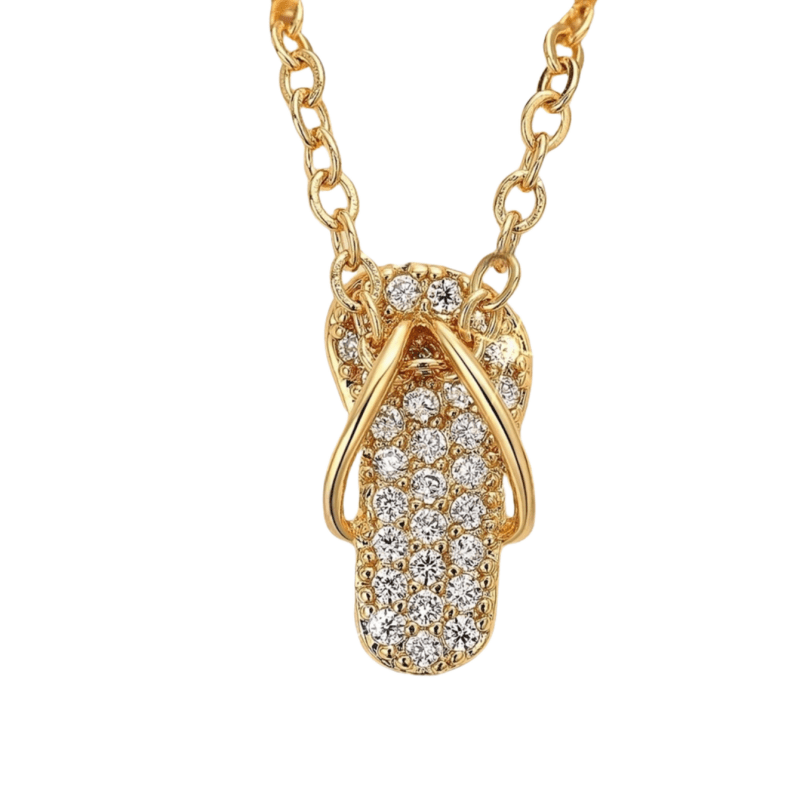 Summer Slippers Pendant Necklace with Zirconia Stones