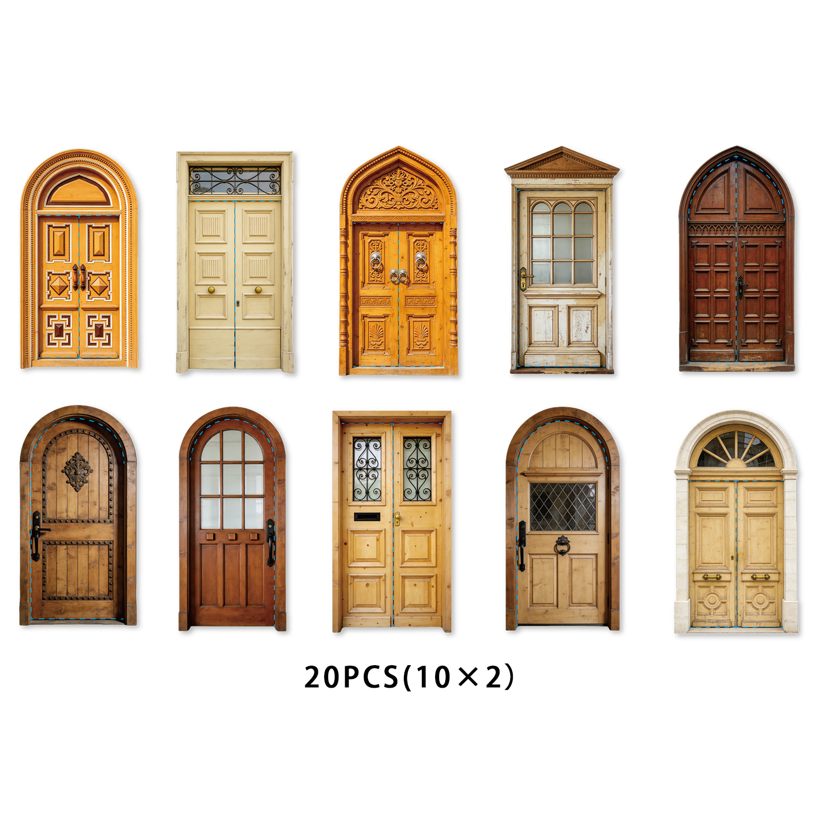 TEMU Life 20pcs Rustic Solid Wood Door Panel Stickers, Embossed Wrought Patterns, Multiple Wooden Door Designs, White Cardstock Diy Scrapbook Collage