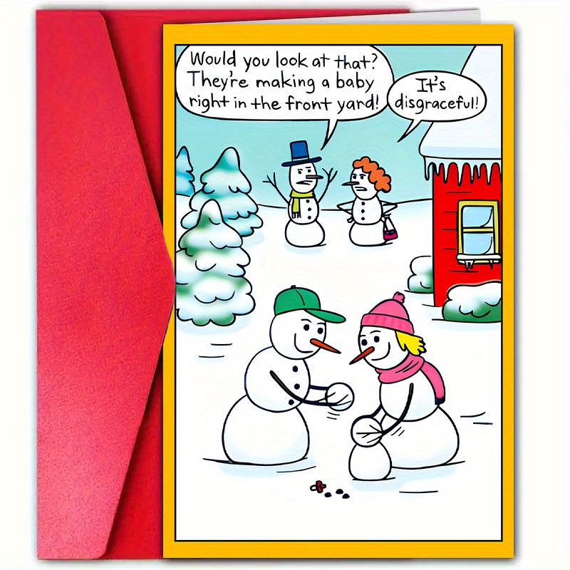 

Funny Snowman Family Christmas Card With Envelope (4.7" X 7") - Brothers, Friends & Colleagues