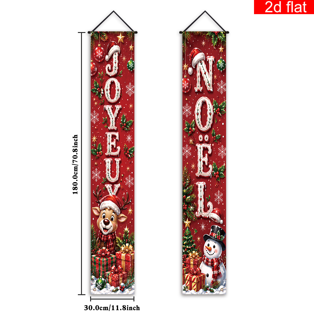 TEMU Plat 2D, 2pcs Bannières Noël Adaptées pour Panneau de de Porte d'Entrée, Décorations avec Phrases sur Fond Rouge et en Français, Décor de Fête
