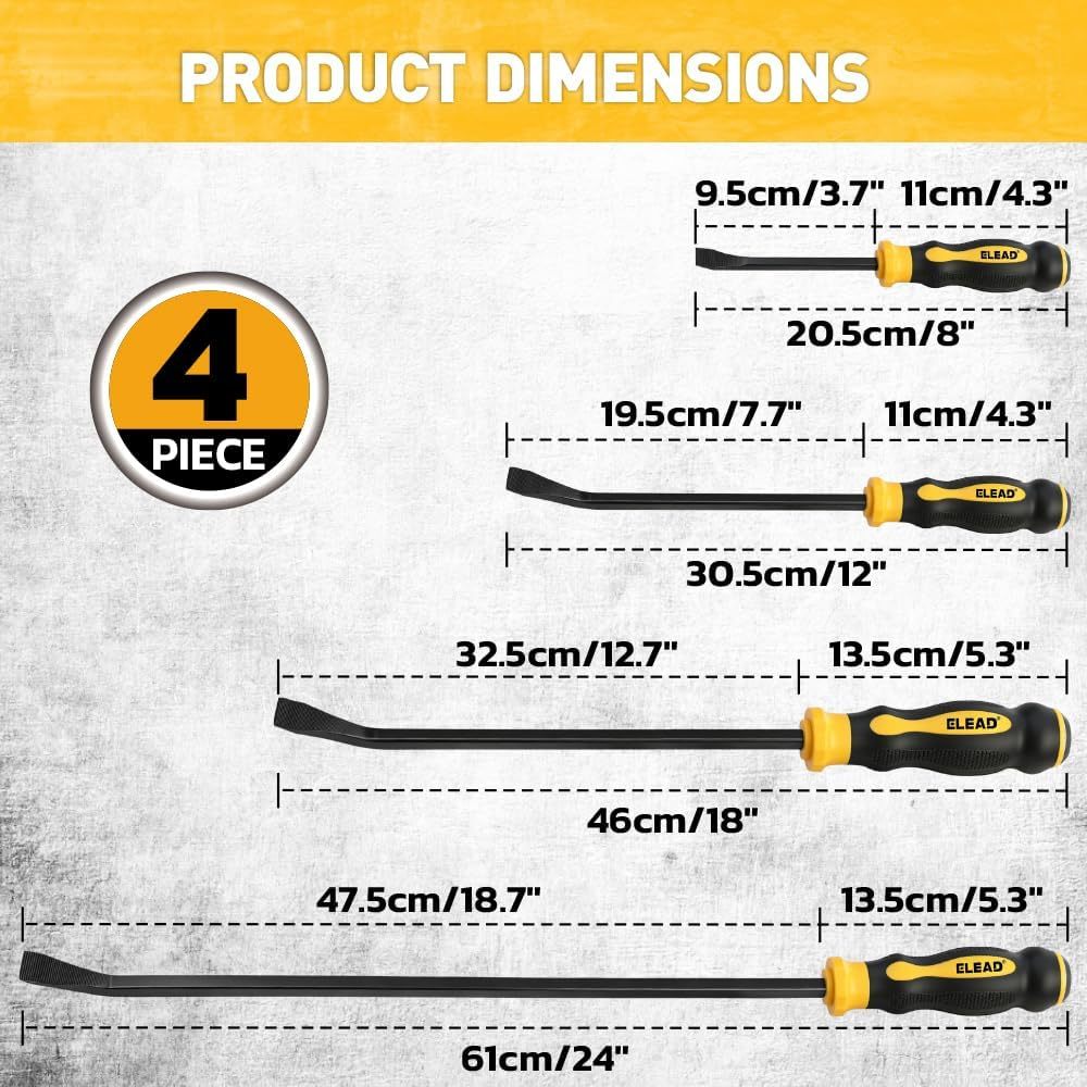 TEMU 4pcs Heavy-duty Pry Bar Set With Reinforced Impact Caps & Color-coded Box Suitable For Automotive Repair, Nail Removal, Mechanical Work, -