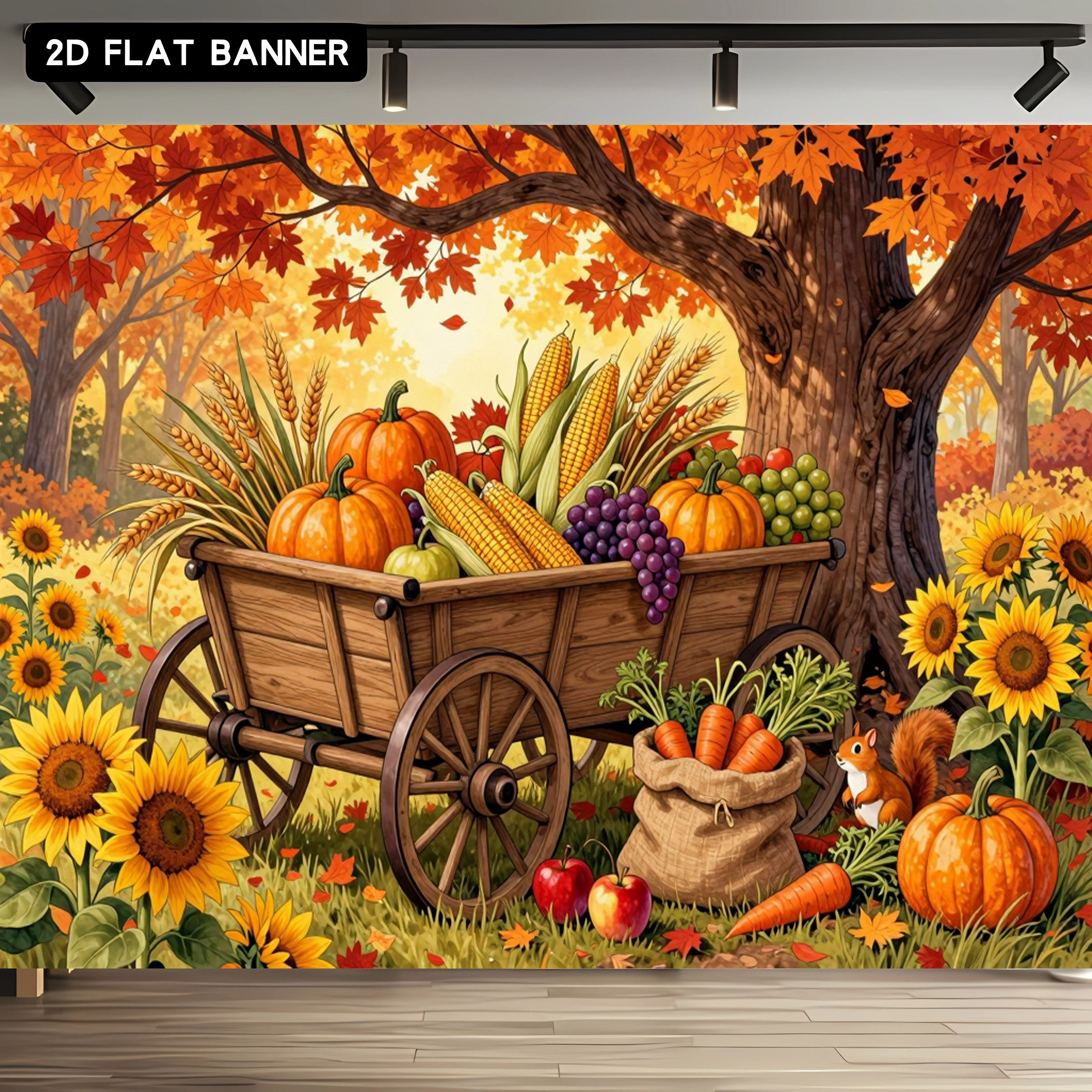 TEMU 2d Flat, 2d Flat, 2d Flat Banner 1pc, Thanksgiving Autumn Party Backdrop, Pumpkin, Corn, Sunflower, Harvest Theme Banner, Suitable For