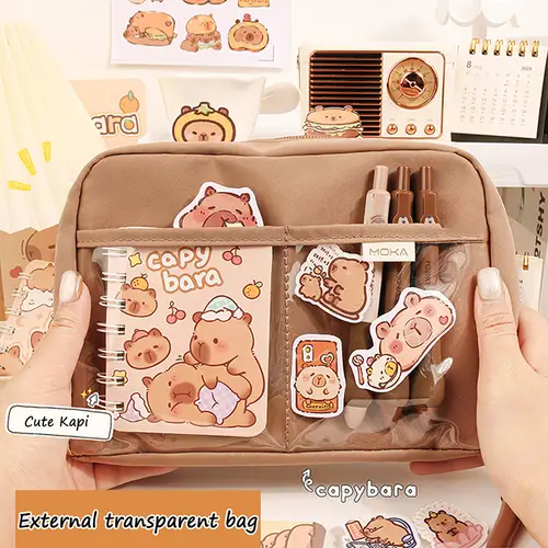 large capacity kawaii capybara multi layered separated stationery bag pencil case cosmetic bag supplies stationery