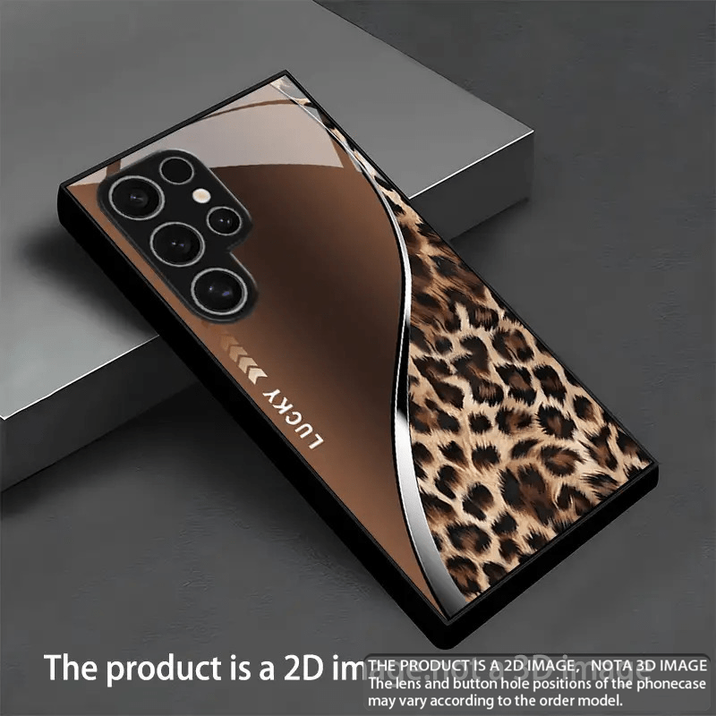 TEMU Phone Case - 2d Printed Brown Leopard Print Arc Tempered Glass Phone Case For S26 Ultra/s25 Fe/s25/s24/s23/s22/s21/s20 Fe Plus And Ultra,