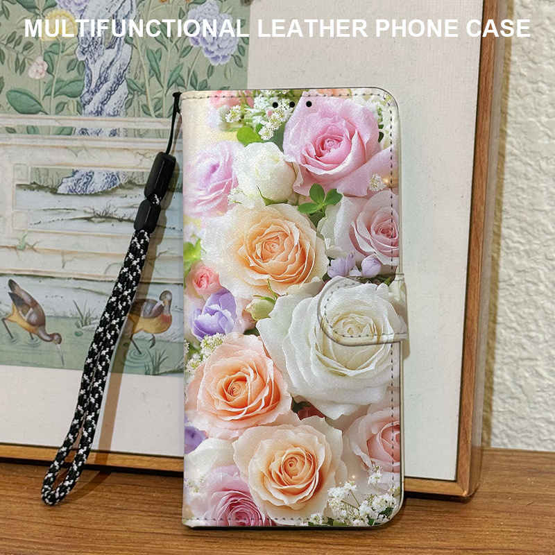 TEMU Phone Case - Multi-colored Floral Cluster Pattern Magnetic Closure Full-body Anti-drop Phone Case, Suitable For Galaxy A22