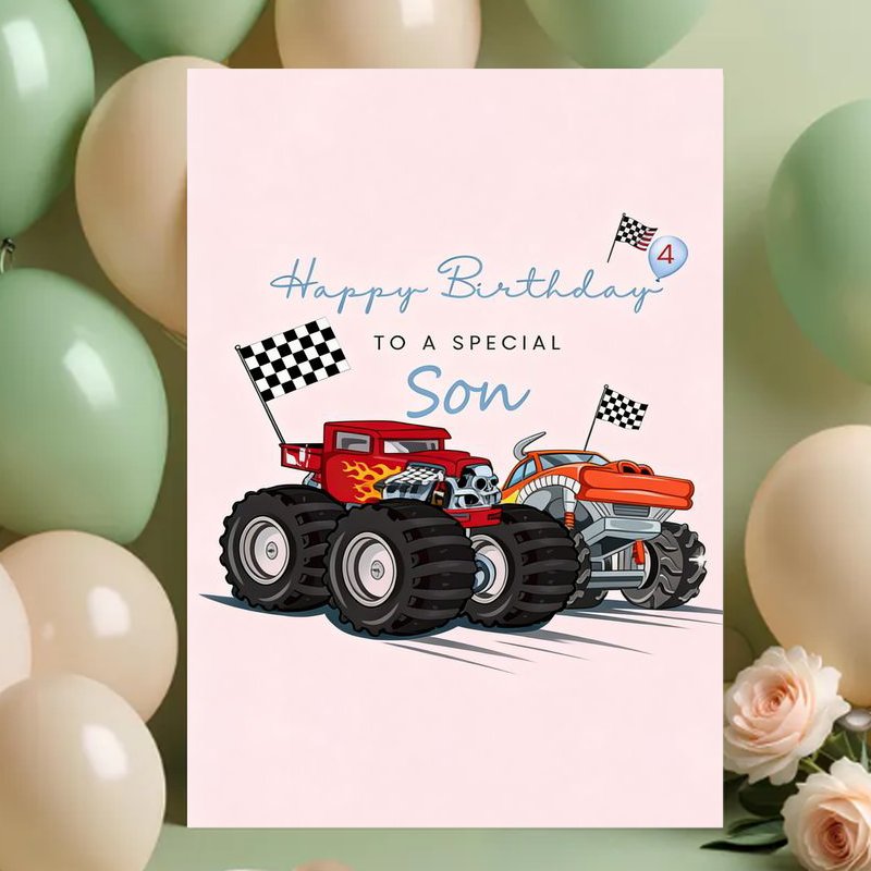 TEMU 1pc Funny Congratulation Card | Monster Trucks & Checkered Flags Theme, Birthday Celebrations, Of Gratitude, Versatile Gifts For Family,