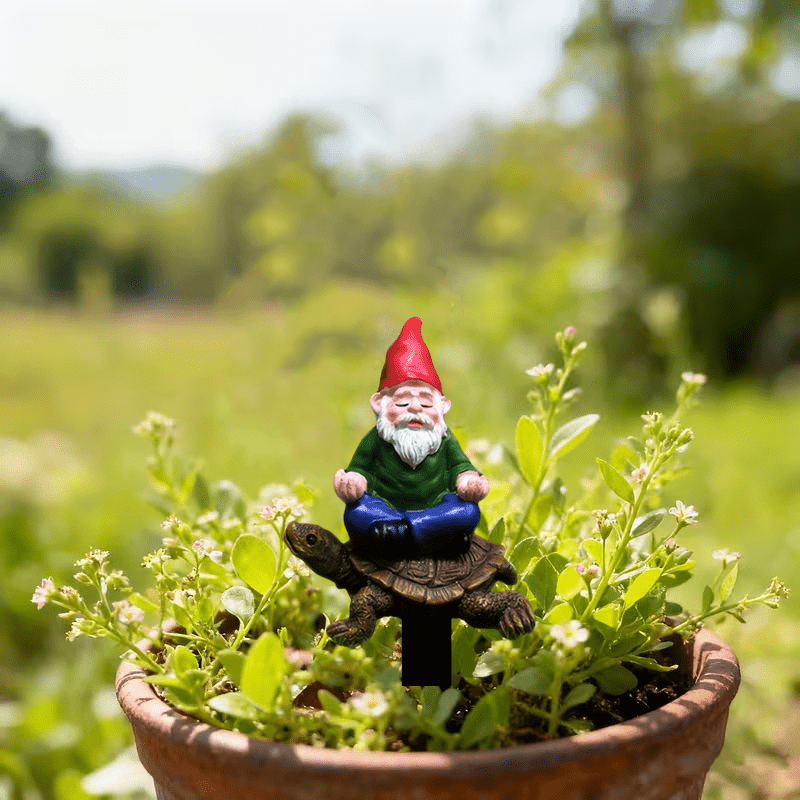 TEMU 2d Flat, [2d Flat] 1pc Gnome Riding Turtle Zen Garden Ornament - Outdoor Lawn Planter Stake, Plastic Suitable For Gardening, Battery-free
