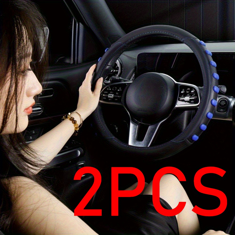 2pcs car steering wheel cover pupu leather, soft and comfortable grip, 14.57-inch to 14.96-inch diameter universal size auto accessories, cute steering wheel cover, car accessories, vehicle upgrade, decorative grip,  ,  ,  ,  , nonslip grip, vehicle owners, auto lovers 0