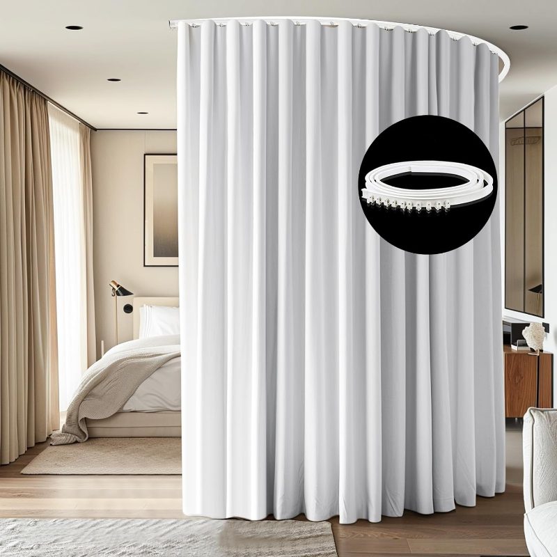 Room Divider Curtains Set White Curtain Ceiling Track with Hooks, Privacy Blackout Curtain Bedrooms Living Room  , Sliding Glass Door, Bay 8.3x H 243.84cm, 1 Panel, White