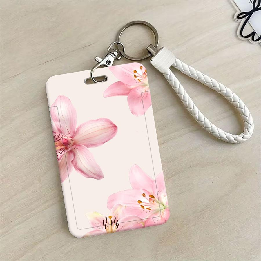 TEMU Porte-cartes 2D 1pc Rétroplacé Porte-cartes de crédit Porte-cartes Enfant Bus avec cordon Badge Banque ID Étui Couverture Motif Fleur rose