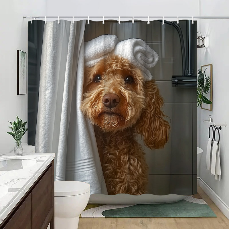 TEMU 1 rideau de douche Teddy Chien Rétro, motif de dessin animé , accessoires de salle de bain adaptés à et aux de bain d'hôtel, séparation de