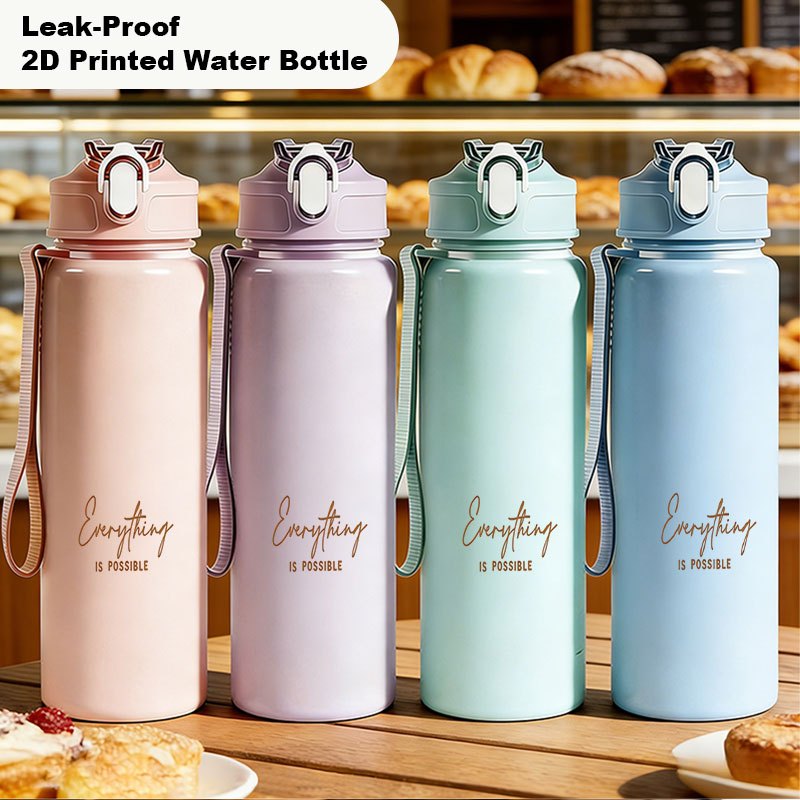 *., 2D Flachdruck 4-Farben Wasserbecher mit Kordelzug, modische tragbare Wasserflasche, bedruckt mit &*;Alles ist möglich&*;, wiederverwendbarer Reisebecher * für täglichen Pendeln, Fitnessstudio,