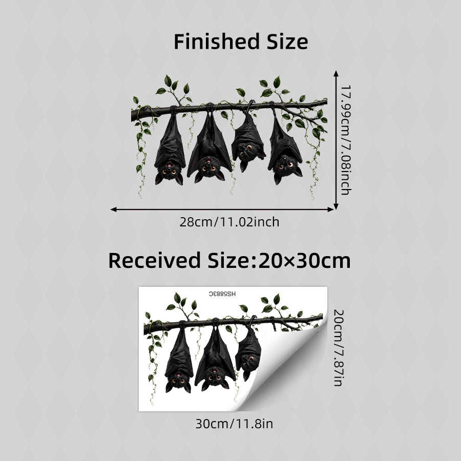 TEMU 1pc Halloween Window Clings, Hanging Bats Black Cat Vinyl Window Decals, Self Adhesive Stickers For Home Party Glass Door Autumn Decorations